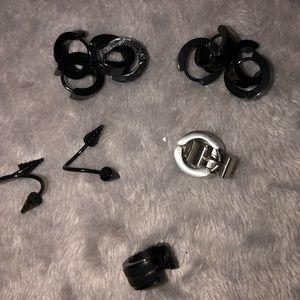 7 sets of male/ female black, silver earrings